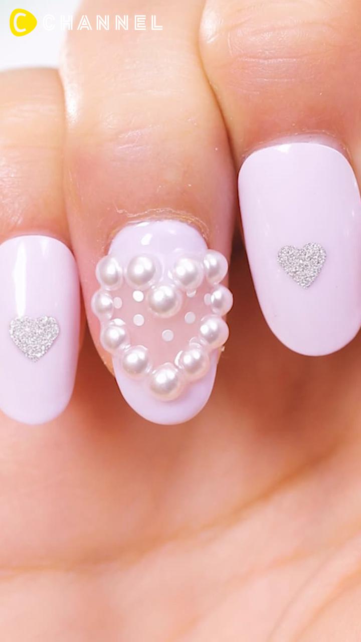 儚げ♡ハートパールネイル