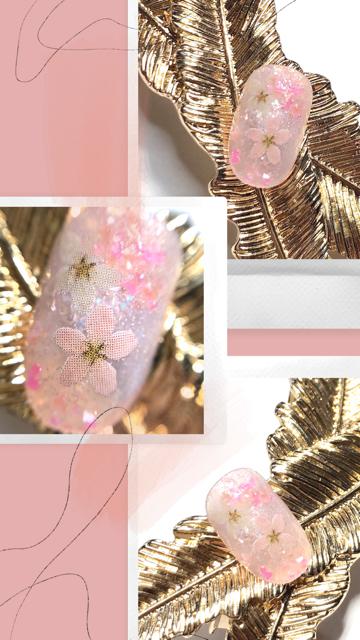 桜水まんじゅうのような透け感♡押し花桜ネイル