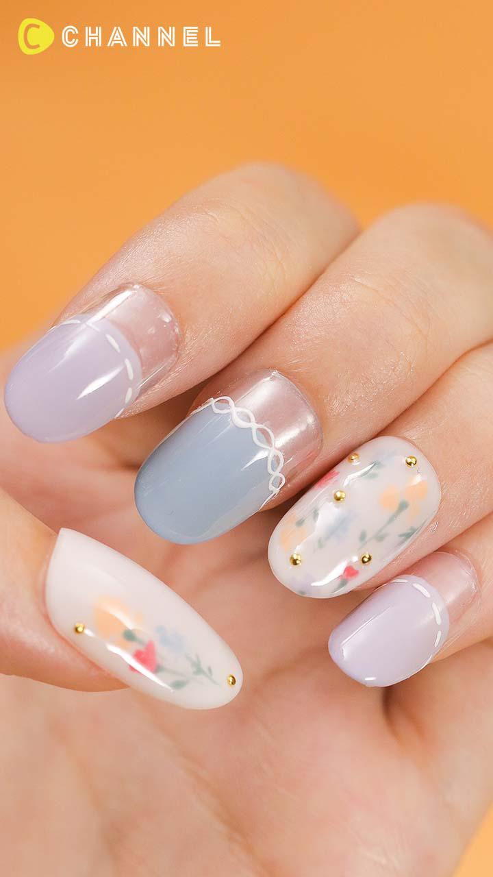 ほんわかカラーに癒される♡にじませフラワーネイル