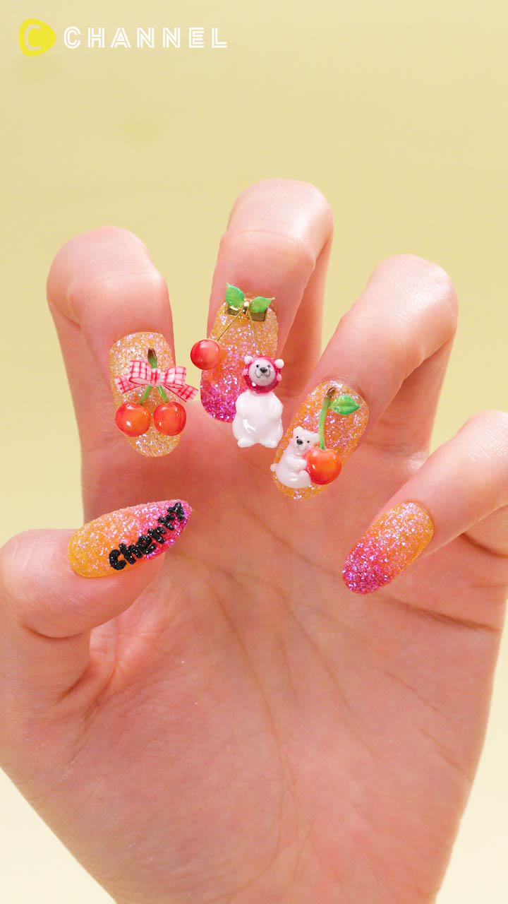 ゆらりゆれて心ときめく♡「さくらんぼシロクマさんネイル」