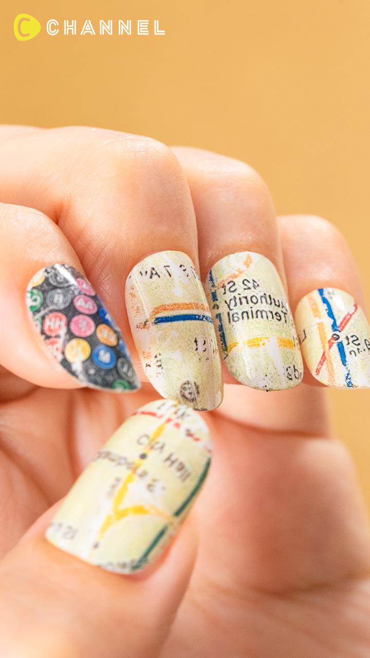 マンハッタンを指先に♡転写で作る路線図ネイル