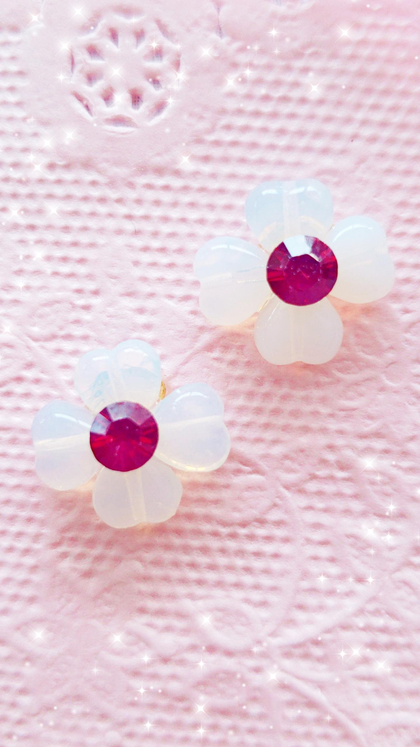 【アクセサリーパーツDIY】とっても簡単♡ハートビーズ×ボルドー小花