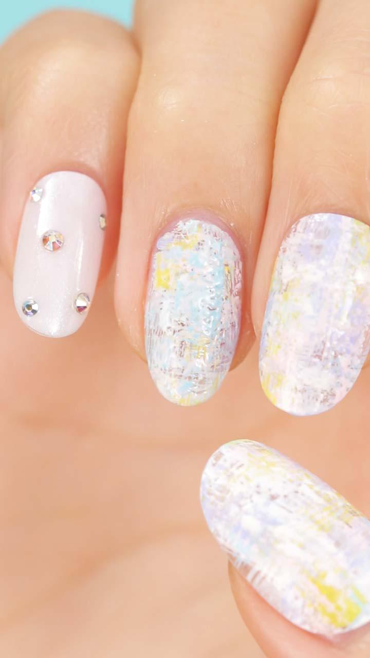 歯間ブラシを使って♡ ツイード風カラーネイル