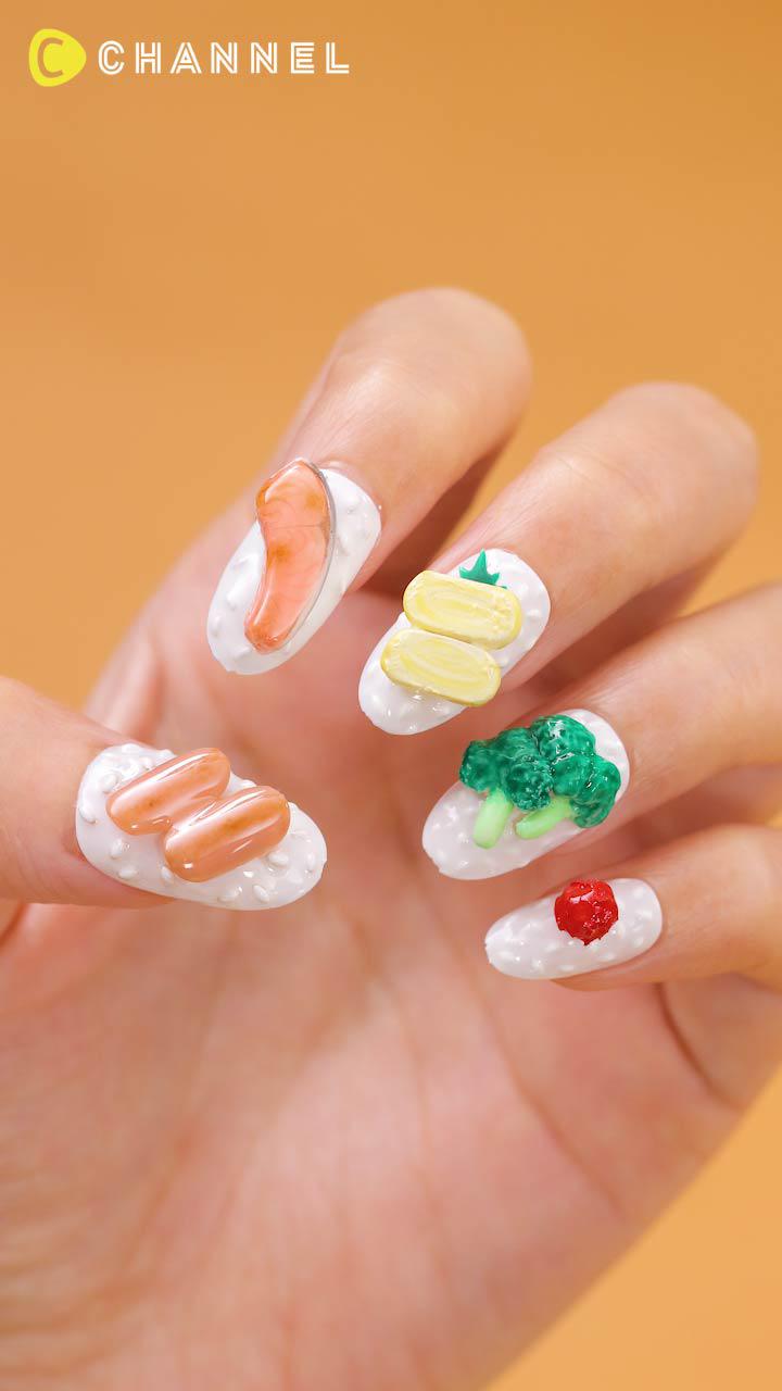 本物みたい!?ユーモア抜群♡鮭弁当ネイル