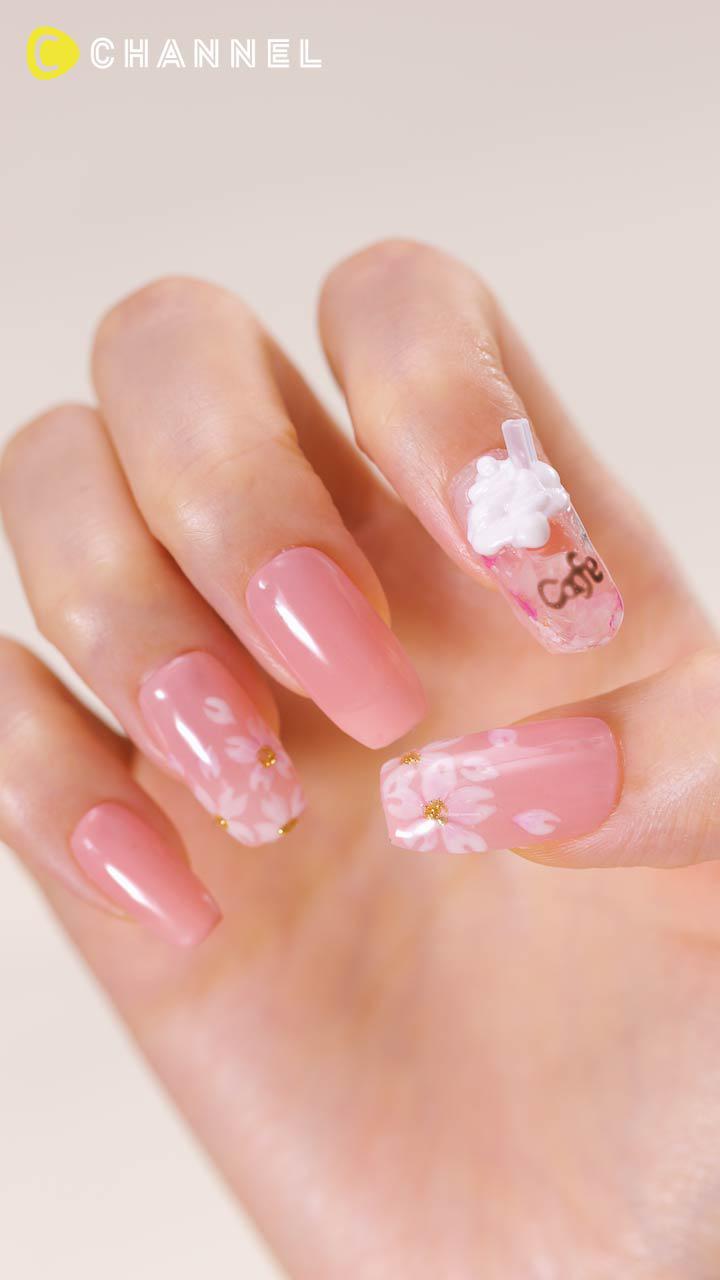 一息つきましょ♡ 桜ドリンクネイル