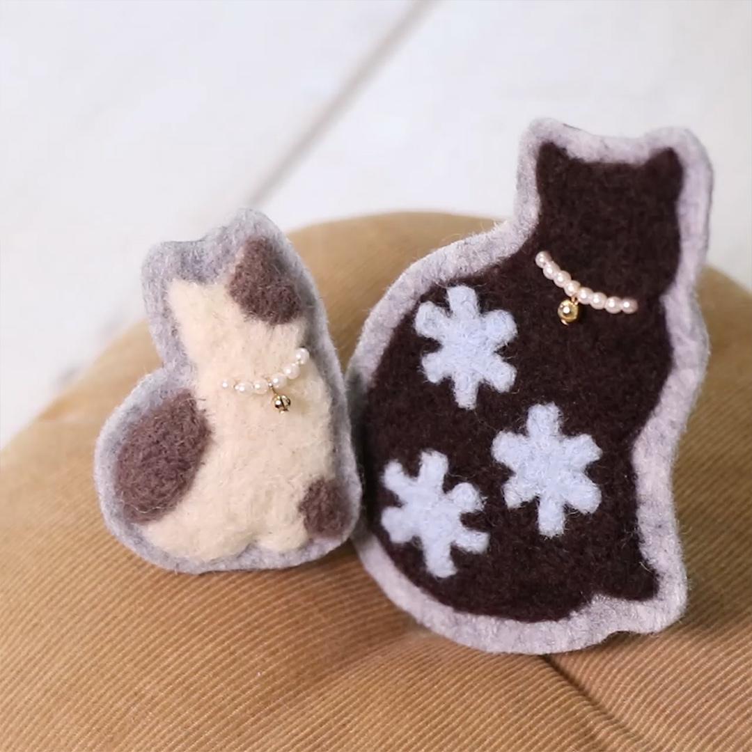 冬にほっこり 「羊毛猫ブローチ」