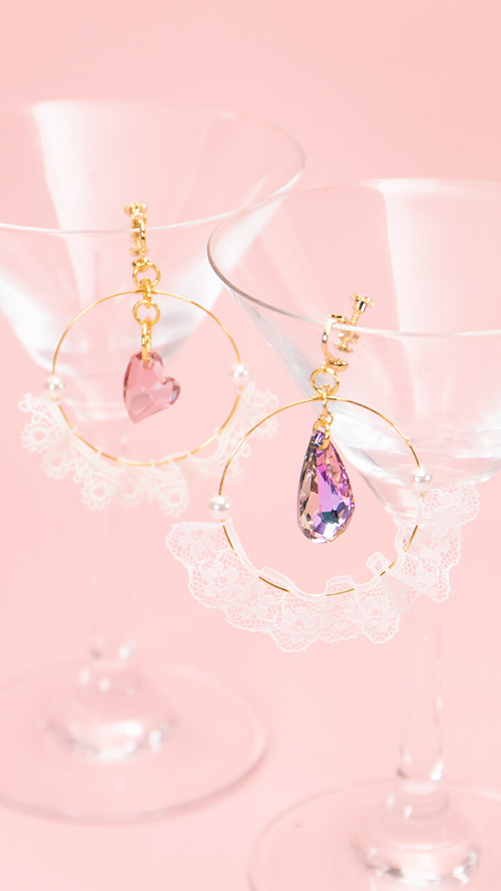 レースがゆめかわ♡フリルフープイヤリング