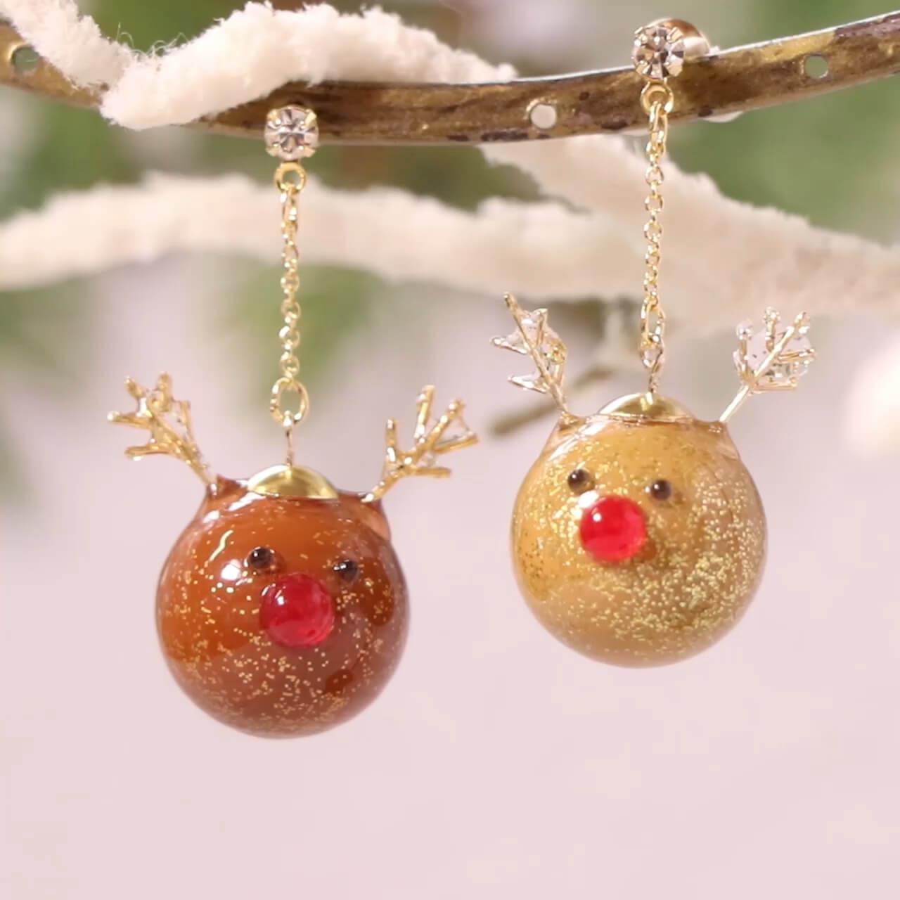 キラキラボール♪ 「真っ赤なお鼻のトナカイピアス」