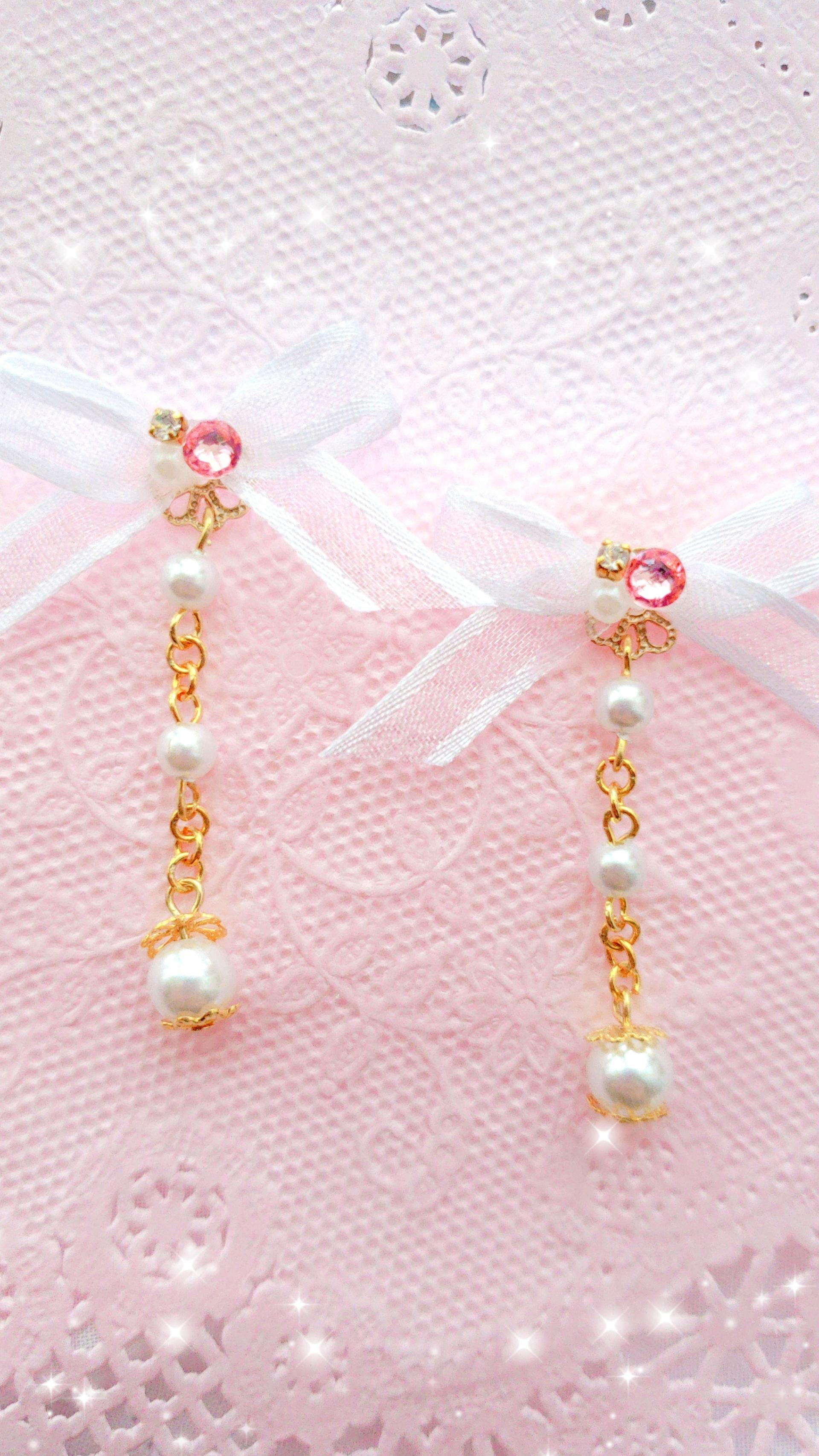 【アクセサリーパーツDIY】オーガンジーリボン×パールチェーン