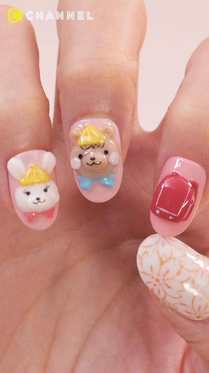 圧倒的存在感♡くまちゃんの入学式ネイル