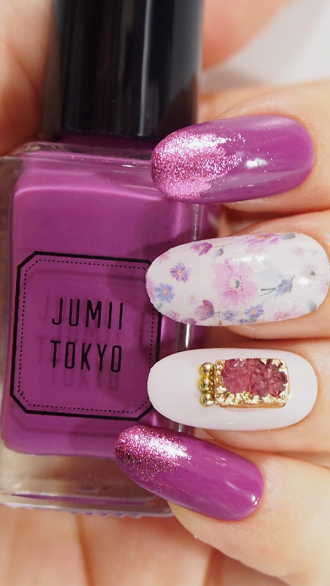 【キャンドゥ】しずくネイルシール第10弾を使った大人のパープルネイルの塗り方