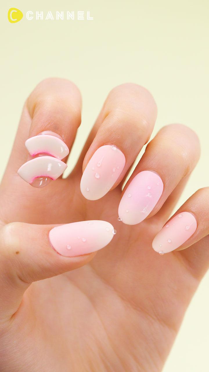 瑞々しさを指先に♡「水滴×桃ネイル」