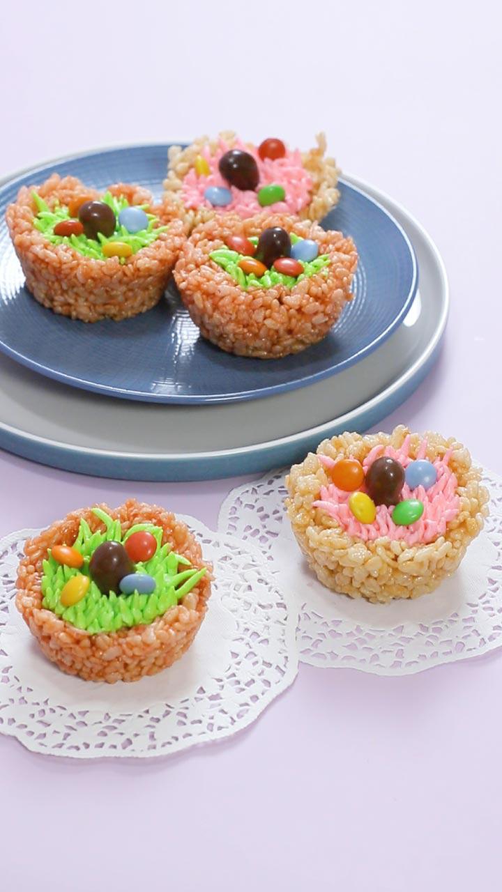 カラフルで可愛い！マシュマロとシリアルの鳥の巣スイーツ♪