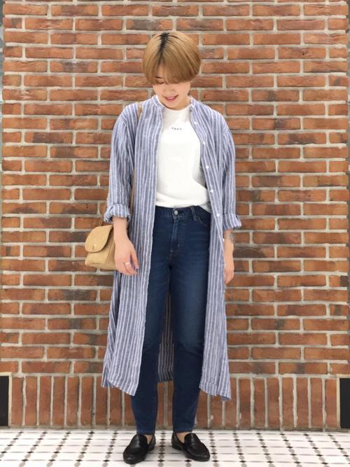 スキニーパンツ　ロングシャツ